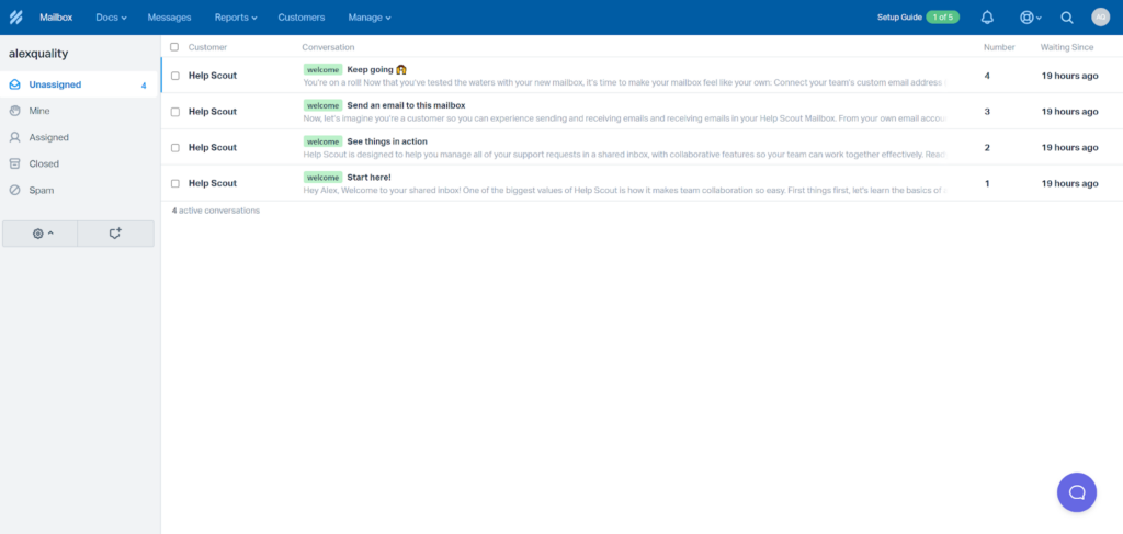 HelpScout - postafiók áttekintése