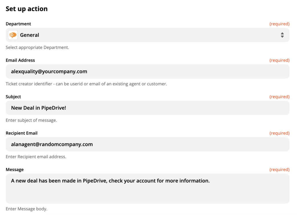 A LiveAgent művelet beállítása a Zipier PipeDrive programmal való integrációs folyamatban