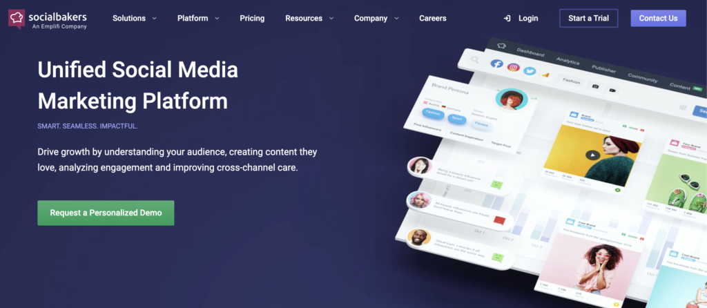 Socialbakers kezdőlap próba lehetőséggel és aluloldalakkal